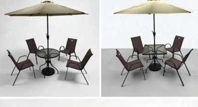 طقم طاولة مع مضلة مع كراسي .