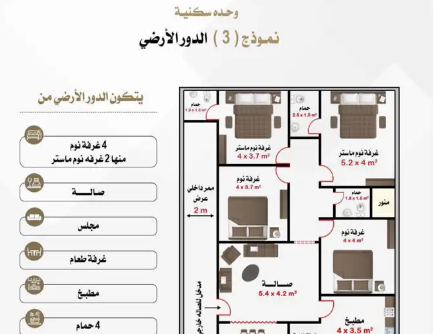 دور ارضي تقسيم وتصميم فاخر للبيع حي بدر مخطط الراية 570الف